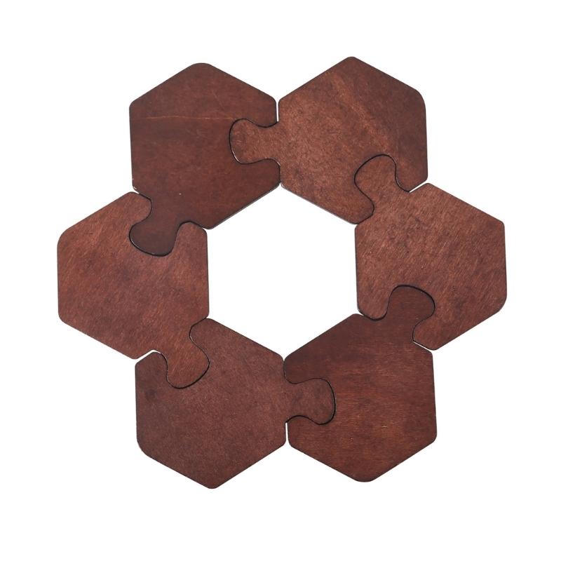 Set Of 6 Hexagonal Wood Cup Mats for Drink Heat Resistant Placemat Funny Jigsaws Coffee Coasters for Home Office
