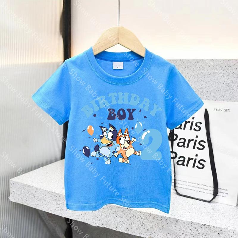 New Blue T Shirt Its My Birthday Cotton Round Neck Tops Cartoon Blueys Birthday Number Cute for Boys Anime Short Sleeve Clothes
