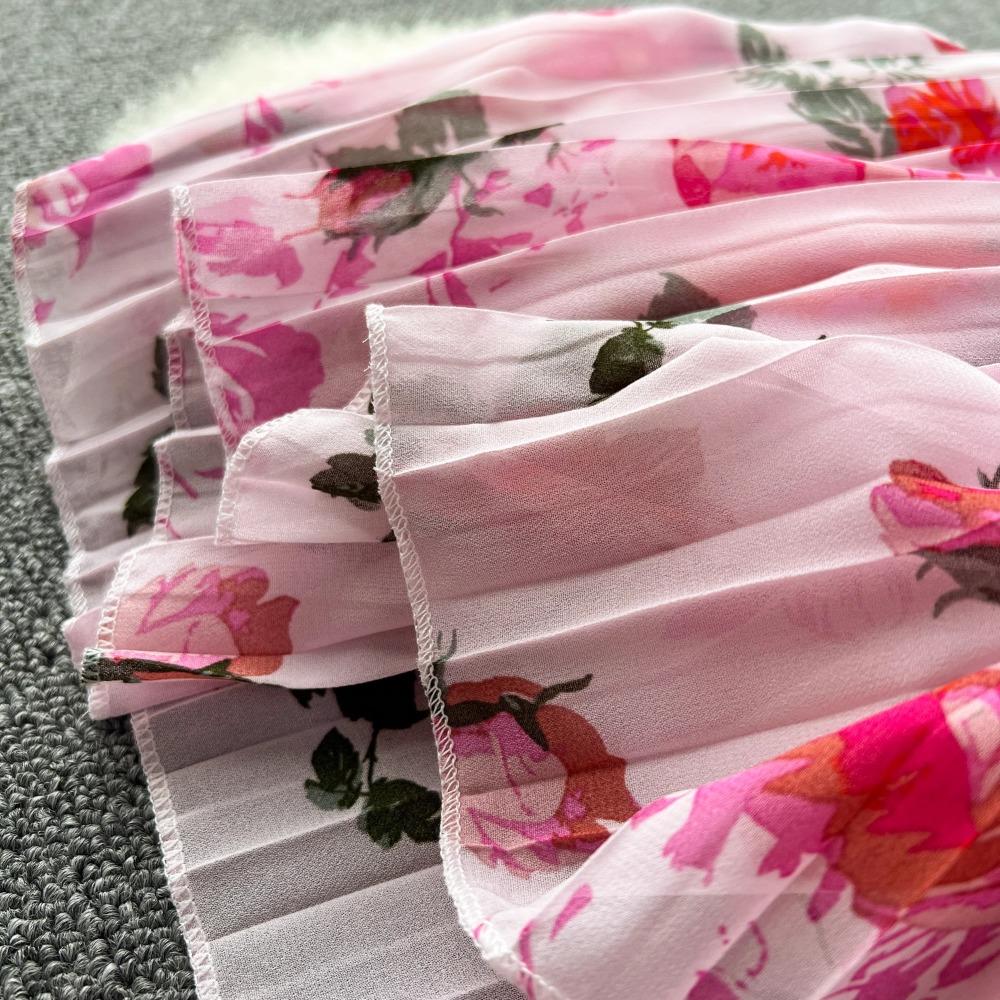 Kobiety słodkie dekolt w serek latarnia rękaw vintage print francuski styl slim fit szyfonowe sukienki dresowe plisowane duży rozkloszowany szlafrok sukienka