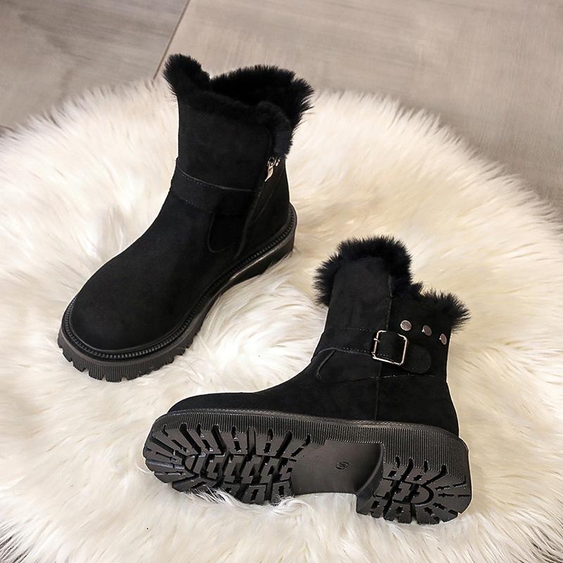 Lucyever Faux Suede Winter Woman Ankle Boots Fashion Buckle Warm Thick Plush Snow Boots Women Vintage Platform Botas Mujer 2024