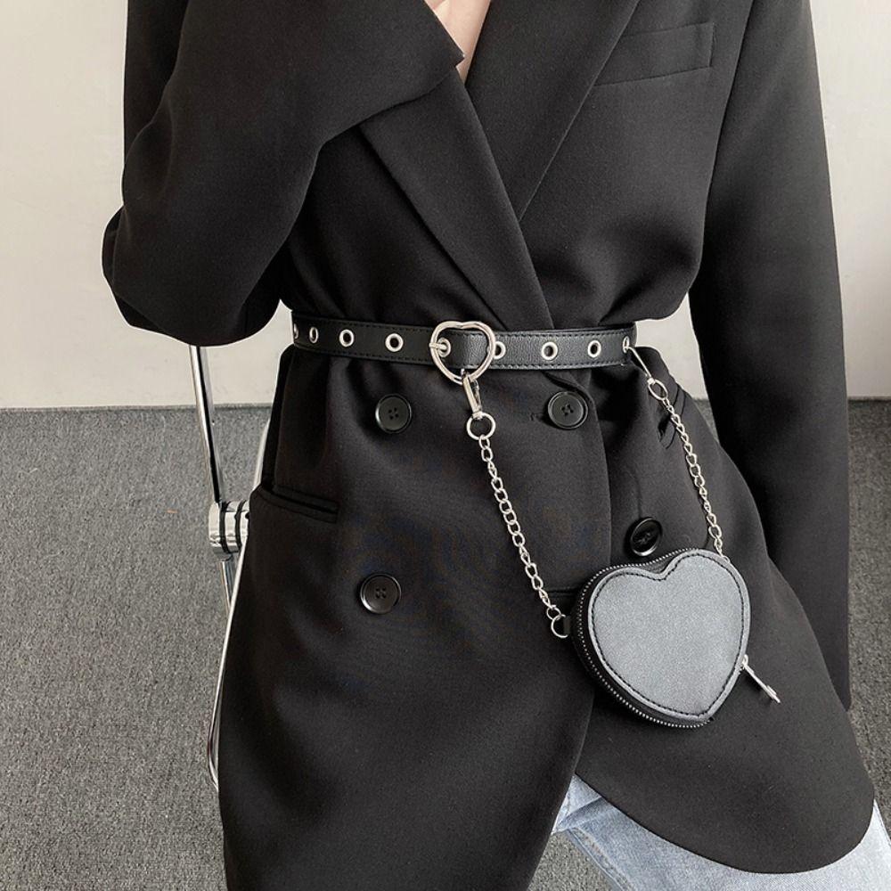 Y2K PU Leather Waist Bag Heart Metal Buckle Belt with Bag Sweet Love Heart Fanny Packs Daily