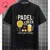 Unisex Funny Padel Tennis Graphic TShirt  Black with White Padel Racket  Ball Design Pure Cotton Casual Short Sleeve Tshirt
