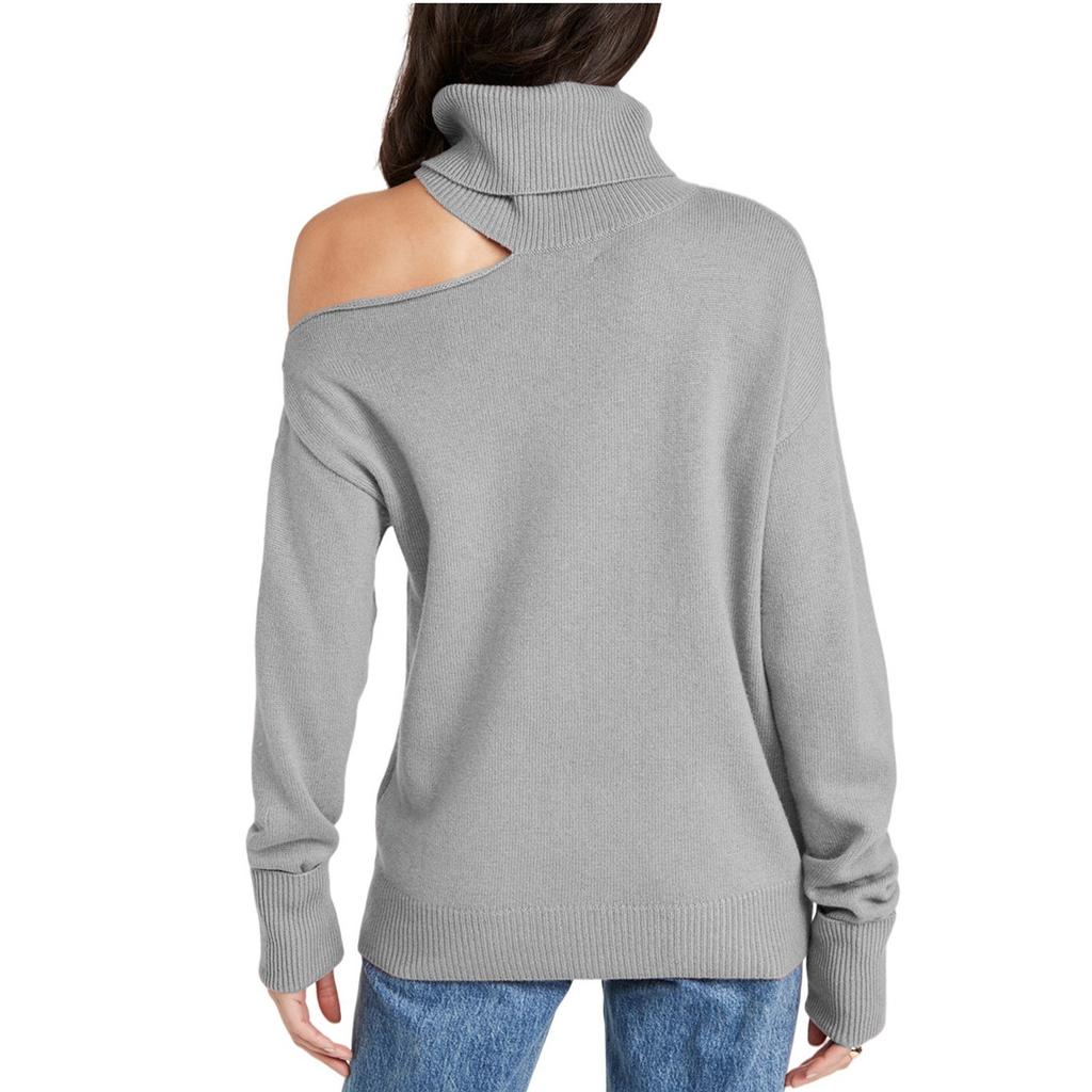 Women Leisure Time Long Sleeve Sweater Two Lapels Leaky Shoulder Sexy Sweater