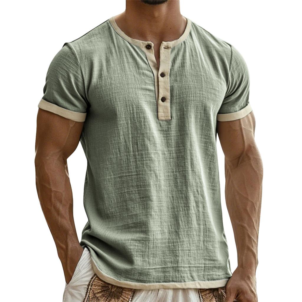 Men's Breathable Solid Color Pleated T-shirt Men's Casual Contrast Color Short Sleeve T-shirt