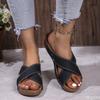Fashion New Cross Strap Thick Soled Shoes Outdoor Solid Color Wedge Ladies Slippers Retro Beach Sandals Simple Comfortable Women's Shoes