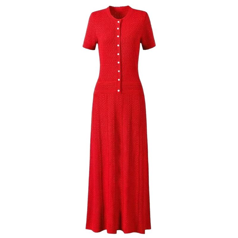 

Western Style New Fashion Slim fit Slim Short sleeve Knitted Cut-out Dress Sexy Knitted Dress Red S