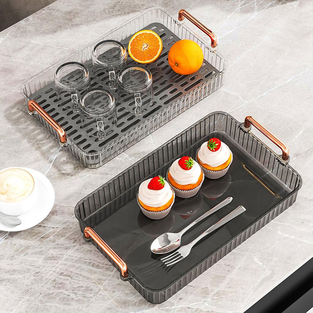 Kunststoff Doppel Schicht Tee Tablett Mit Griff Multifunktionales Rechteckiges Abtropf-Aufbewahrungstablett Zuhause Wohnzimmer Kuchen Obsttablett