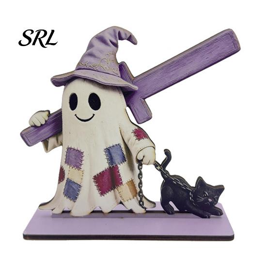 Wooden Roll Paper Stand Halloween Towel Holder, Cute Patchwork Ghost Napkin Stand, Holiday Home Accents Rustic Dispenser for Kitchen Dining