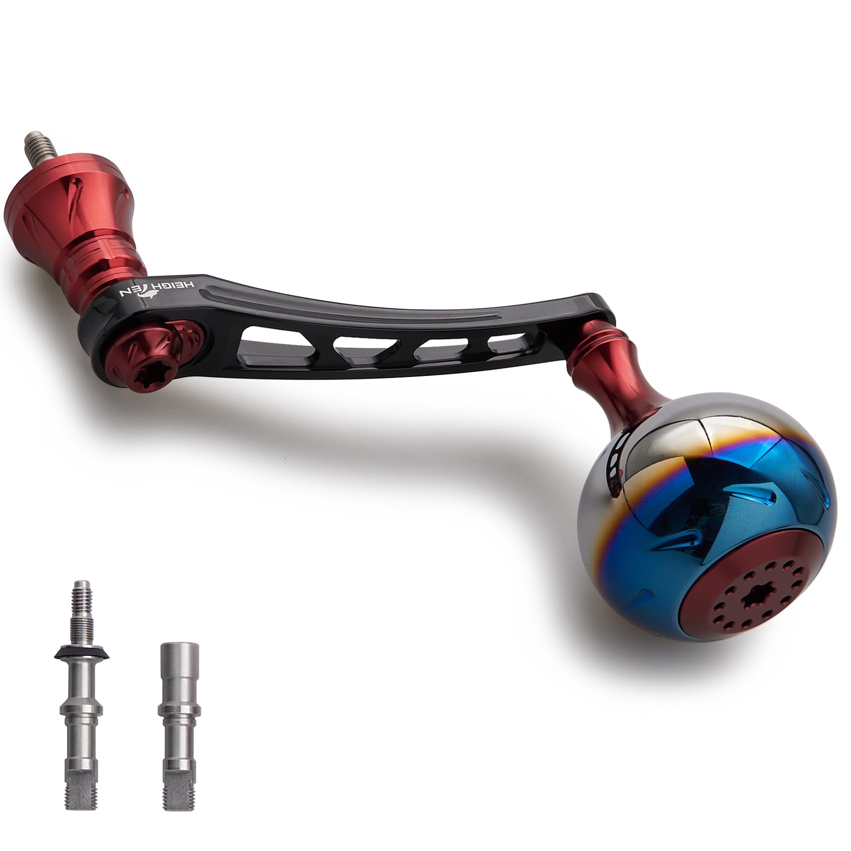 

HEIGHTEN 65-70mm Adjustable Reel Handle with 38mm Knob for Shimano and Daiwa Aurora Series Spinning Reels (Black & Wine Red) (1145)