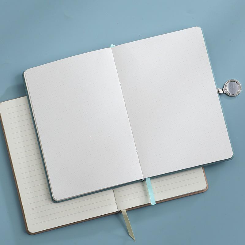 Round Buckle A5 Notebook - Business Meeting Diary with Creative Fabric PU Leather Cover