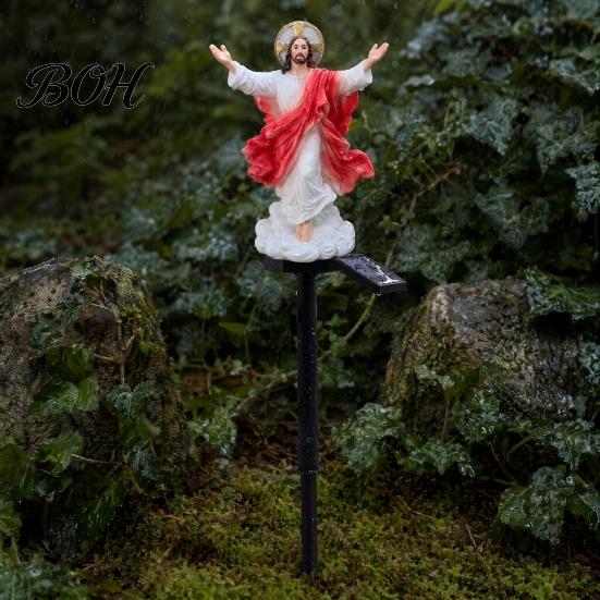 Jesus Sculpture for Lawn Statue Solar Light, Religious Garden Outdoor Waterproof Lighted Powered Patio Decorations Figurine, Pathway Light Yard