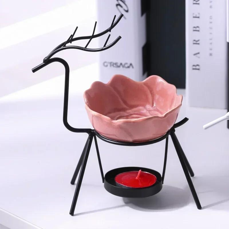 Home Decoration Crafts Creative Stainless Steel Deer Oil Stove Candle Holder Aromatherapy Essential Incense Burner Lamp Ornament