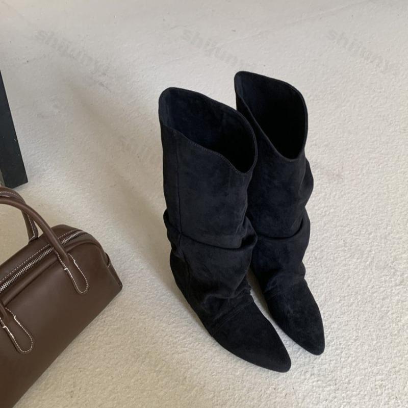 Women's Boots Pointed Toe Mid Calf 2026 Autumn New Fashion Chelsea Boots Height-increasing Insoles Retro Gothic Mujer Botas