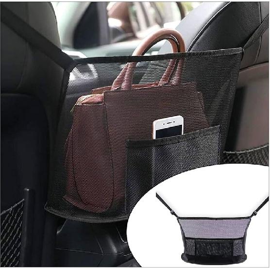 Handbag Holder For Auto, Net Pocket Purse Holder Between Front Seats Car Storage Organizer, Universal Accessory For Women And Men, Pet/Kids Car