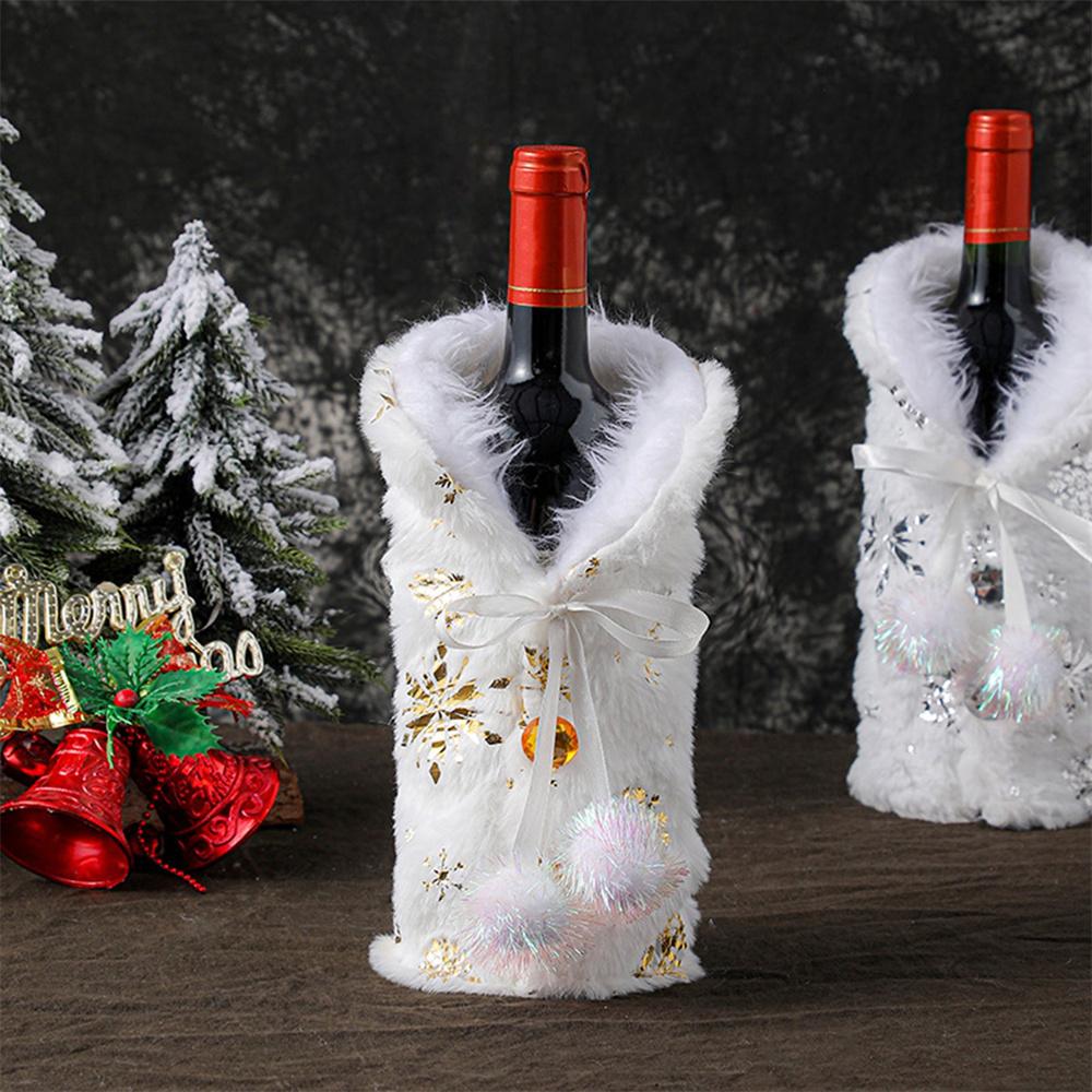 Christmas Faux Fur Wine Bottle Covers Xmas White Plush Wine Bottle Bags for Winter Holiday Party Bottle Decorations