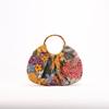 Wind Bamboo Knot Handbag with Colorful Sequins, Mesh, Flower Patterns, Linen Bottom Fabric, Beach Vacation Bag