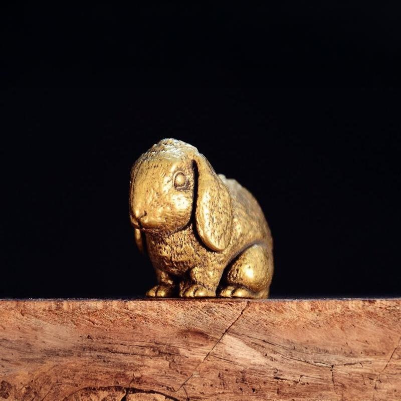 Cute Big Ears Rabbit Small Statue Retro Brass Animal Desktop Ornaments Vintage Miniatures Figurines Home Decoration Crafts Gifts