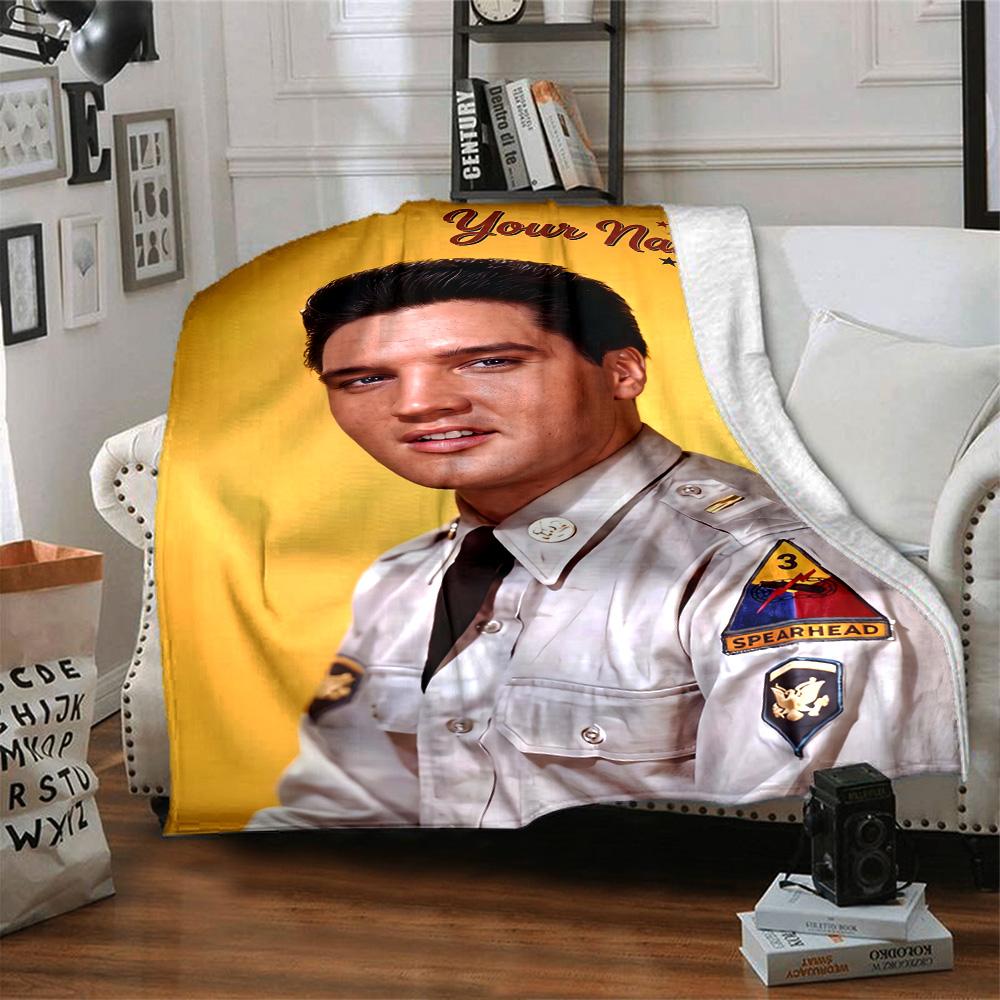 Elvis Presley Personalized Text Blanket Cozy Customizable Blanket Warmthful Decor for Chair Nap Living Room Bedding Four Seasons Universal