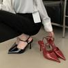 Thin heel high heel sandals pointed back empty punk elegant and thin black high sense word with high heels