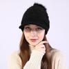 Autumn Winter Women Button Plush Thickened Warm Duck Tongue Big Wool Ball Knitted Wool Hat