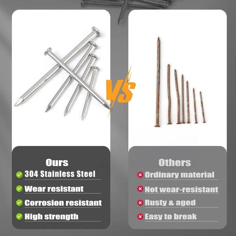 Stainless Steel Round Nails DIY Woodworking Nails Strong Load-Bearing Nails for Hanging Pictures Wood Projects Wall Hanging Kit