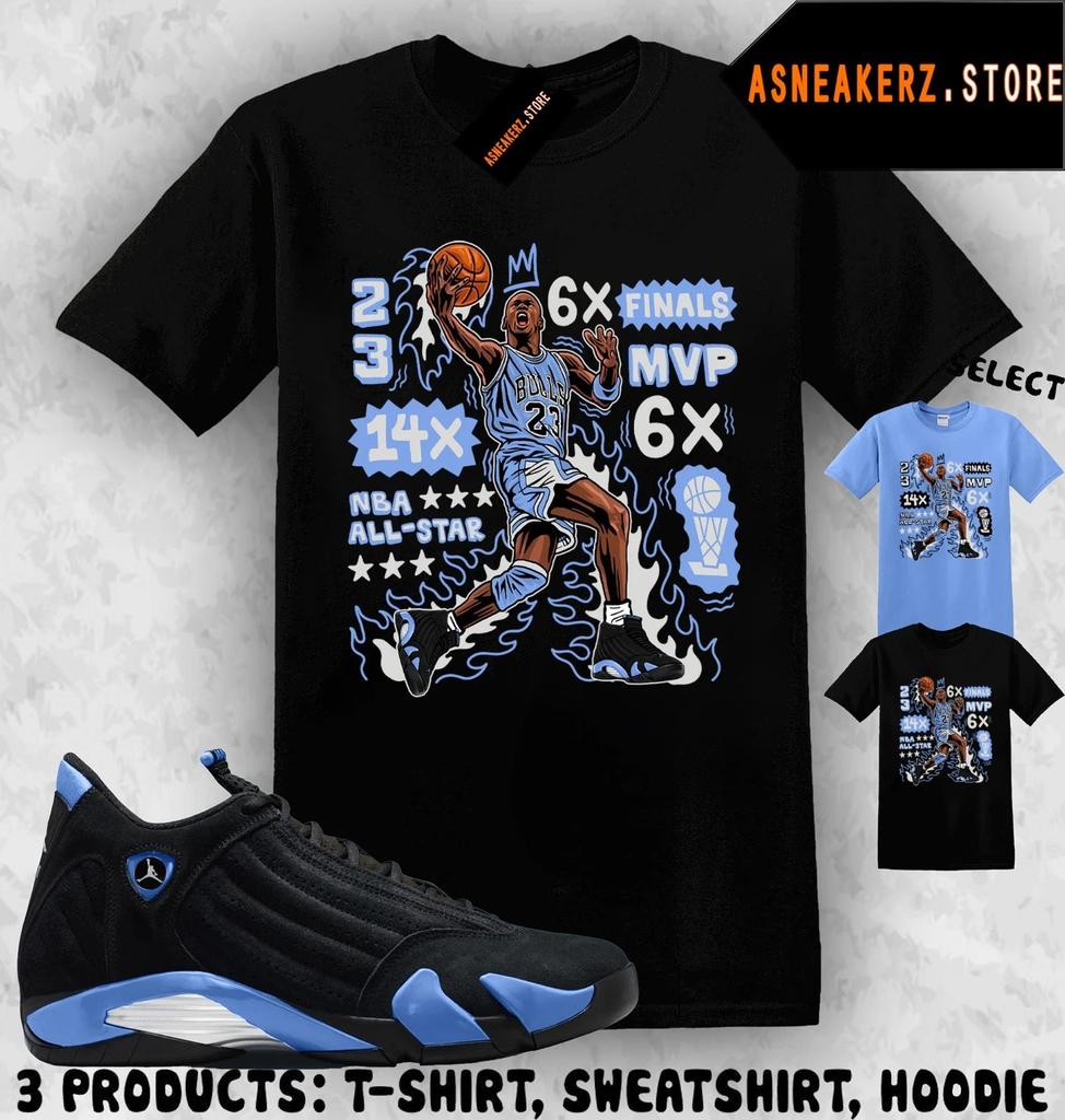 T-Shirt passend zu AJ 14 Black University Blue 2026 passend zu Sneaker MJ Flair 23