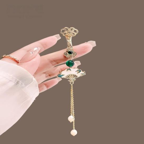 Fan Brooch Beads Tassel Rhinestone Inlays Dazzling Pin Sweater Dress Coat Suit Lapel Badge Outfit Accessories