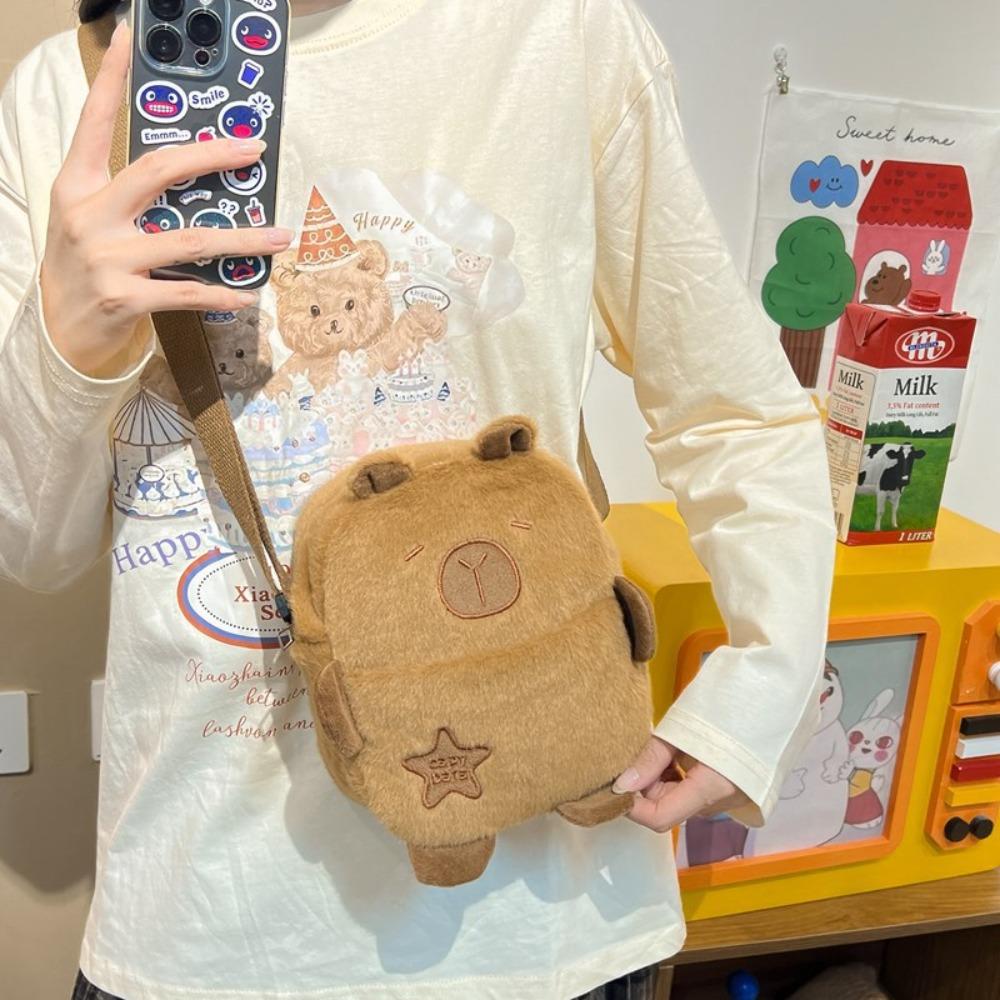 Large Capacity Panda Capybara 2 in 1 Backpack Animal Plush Capybara Chest Bag  School