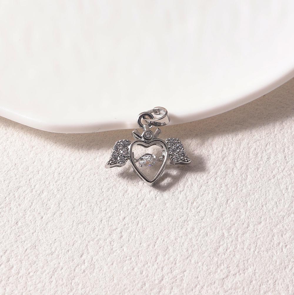 Романтичный серебряный кулон-ожерелье с бриллиантовым сердцем и ангельскими крыльями для женщин