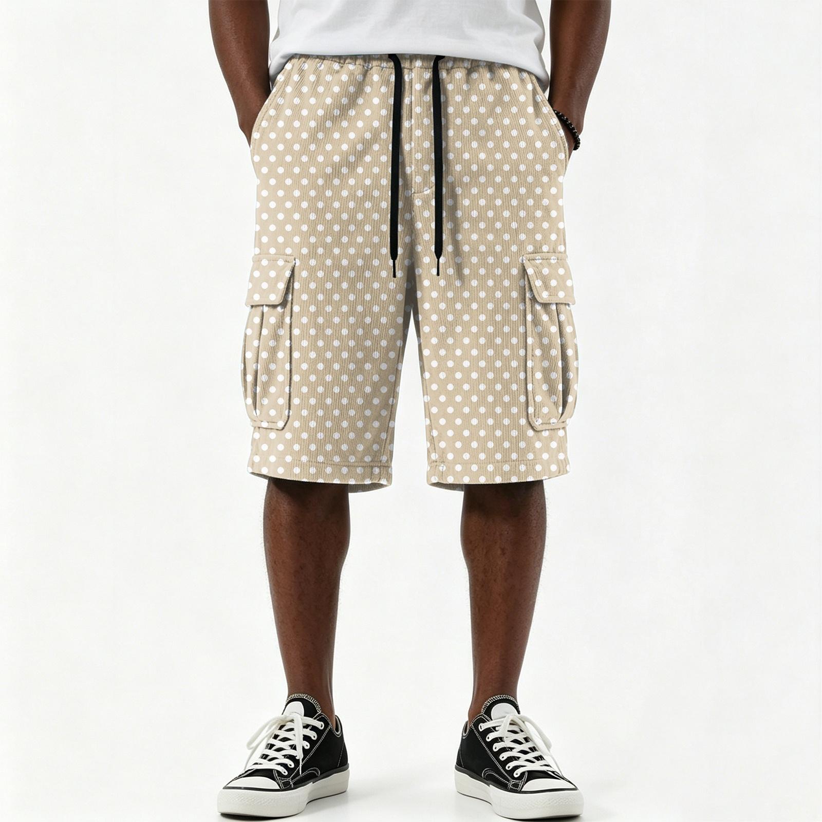 Herren Casual Farbverlauf Print Kordelzug Shorts Mehrere Taschen Knielang Cargo Shorts Leichter Atmungsaktiver Stoff Bequeme Passform XXXXXL beige