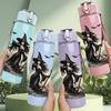 1PC Witch Crow Bat Halloween Scene Print 750ml Color Plastic Sports Water Bottle Leakproof Flip Straw Lid Suitable for Sports Office Home Use