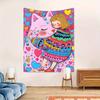 Cuddly Cat and Girl Tapestry Colorful Heart Wall Art for Bedroom or Living Room Large Decorative Hanging Add Whimsical Charm