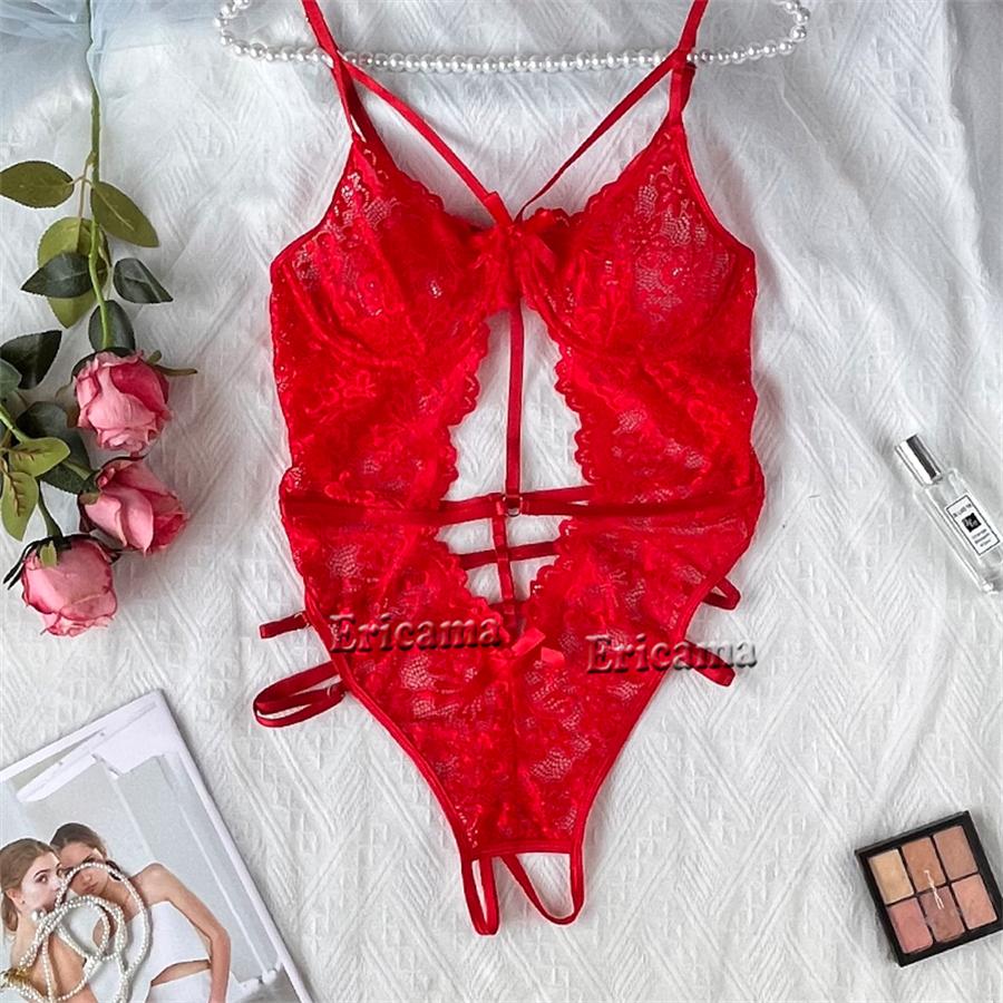 Lingerie Set Backless Women Sheer Floral Lace Strappy Bodysuits Erotic Fancy Sexy Underwear Sexy Flower Jumpsuits Exotic Apparel