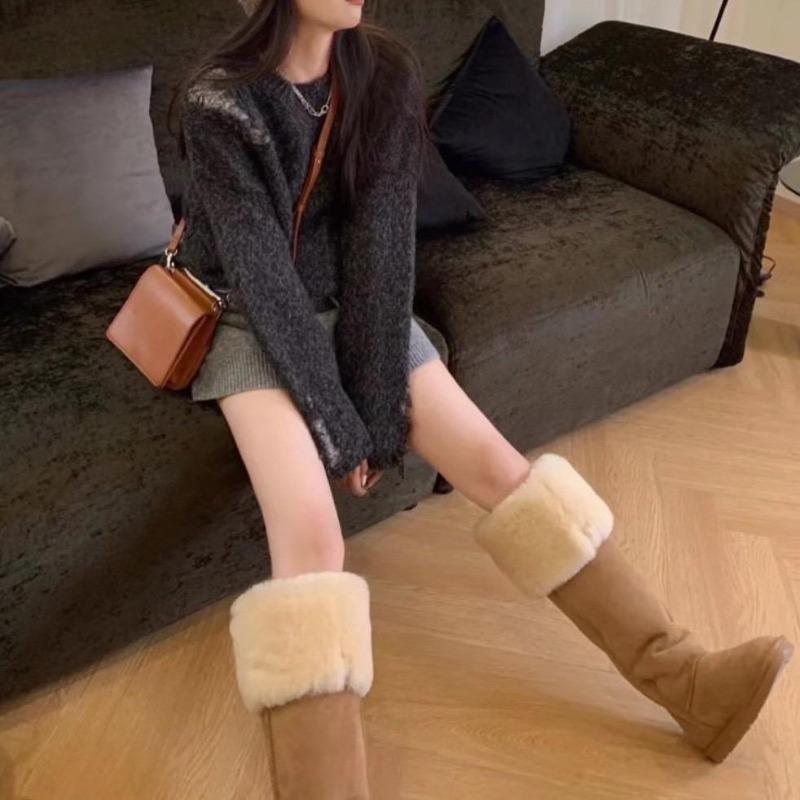 Módní zimní dámské kozačky nad koleno, dlouhé kozačky, super vysoká holeň, integrované sněhule z ovčí kůže, zimní venkovní izolace