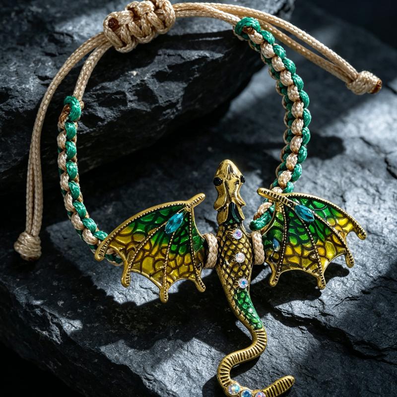 Vintage Hand Woven Dragon Hand Rope Enamel Diamond Inlaid Flying Dragon Jewelry Waterproof for Travel Wear