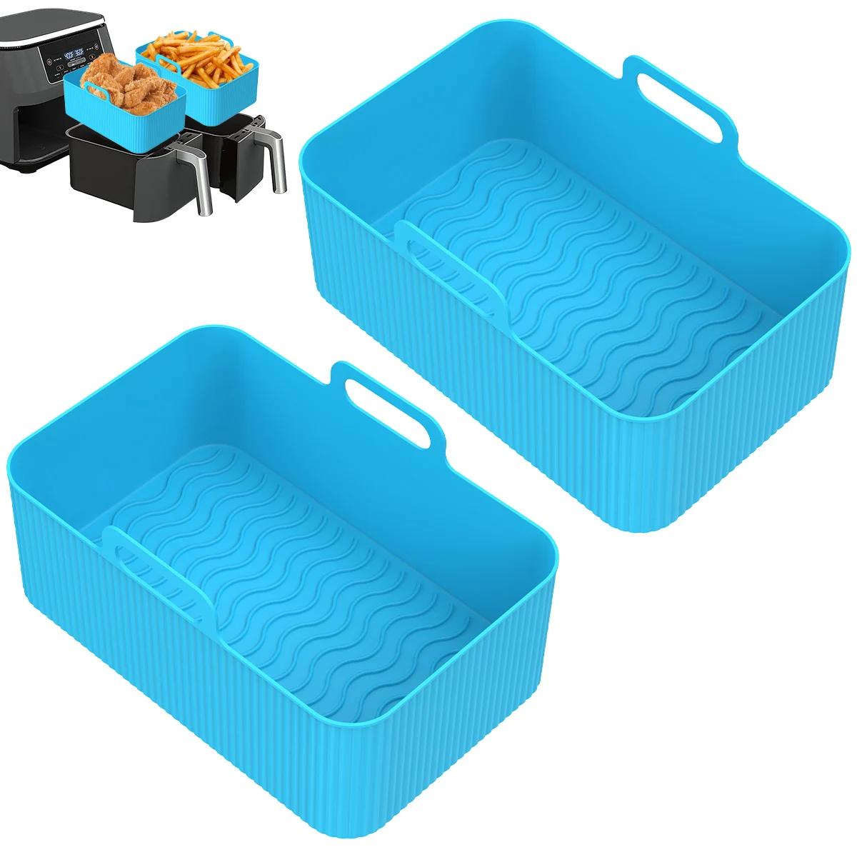 

2Pcs Air Fryer Silicone Liner for Ninja Dual Air Fryer Accessories Reusable Baking Pan Basket Oven Pot Liner Kitchen Accessories синий