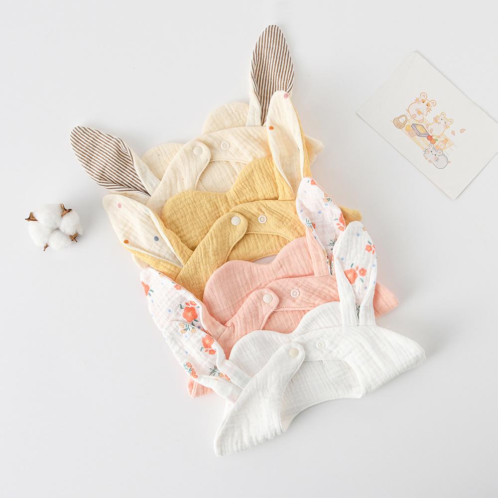 Lätzchen im koreanischen Stil aus 100% Baumwolle für Babys, 6-lagige Mullwindeln mit niedlichen Hasen- und Bärenohren