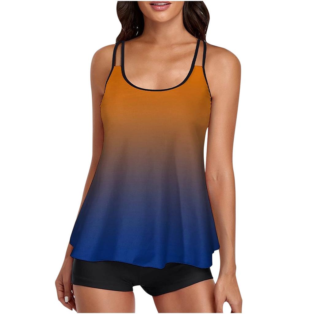 Women Two Piece Flowy  Swimsuits  Bathing Tank Tops With Shorts Athletic Swimwear