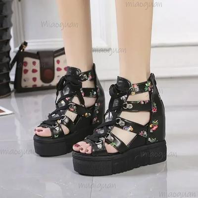 Fashion Hot Print Leisure Wedges Women's Shoes 2025 Summer Shoes Women Sandals Platform Shoelaces High Heels Casual Shoes Woman