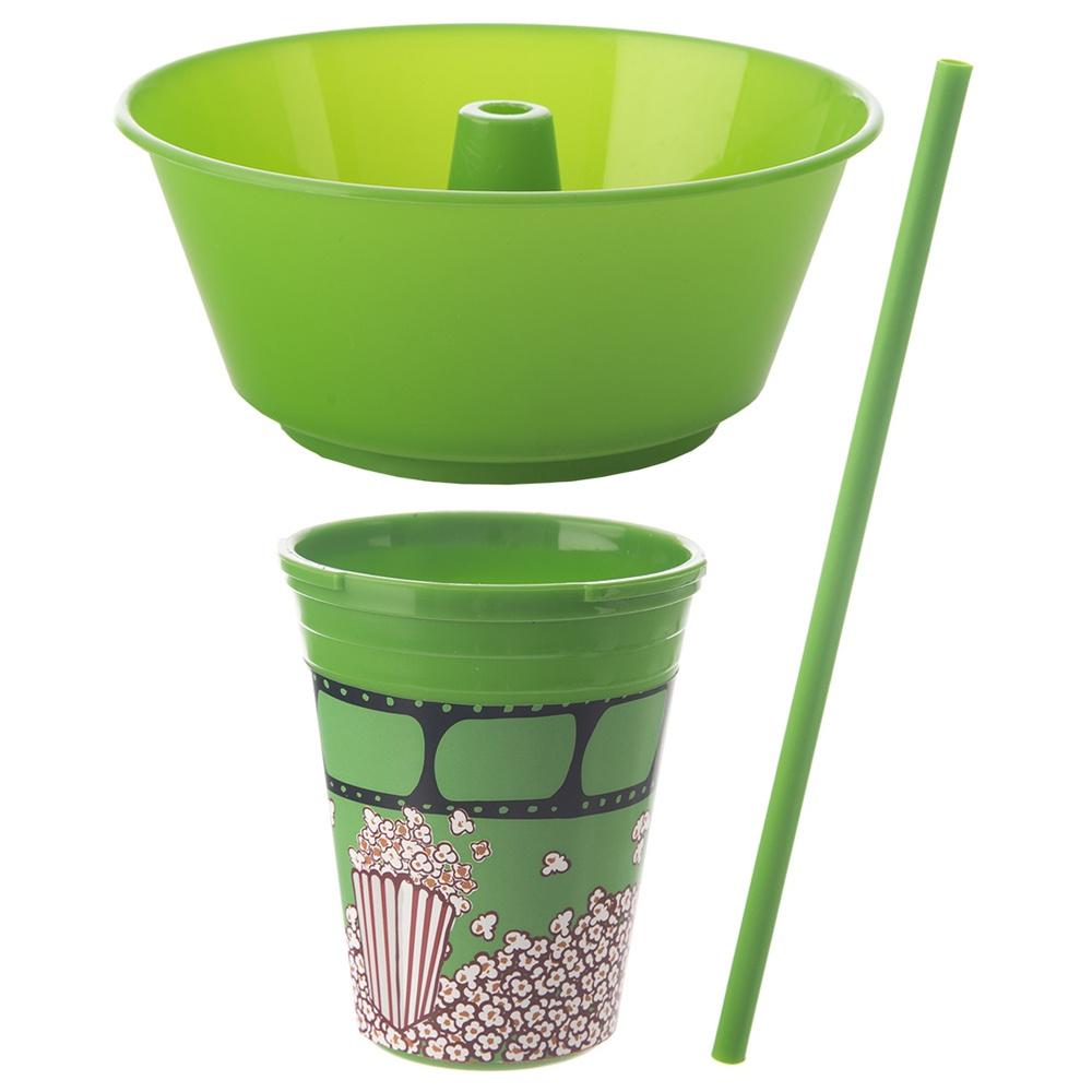 Miska Na Popcorn Pojemnik + Kubek Na Napoje Do Napojów Ze Słomką 2W1