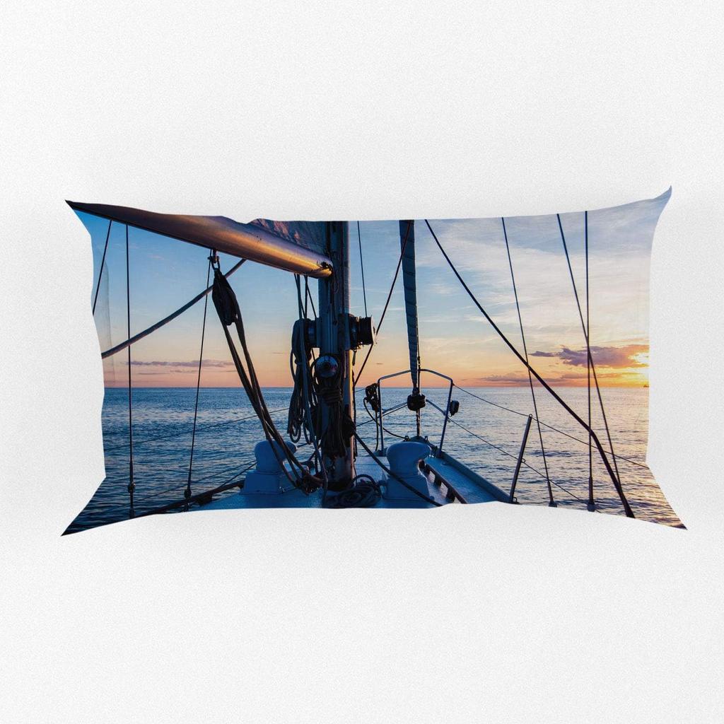 Nautical Comforter Set Blue Ocean Duvet Cover Set Ship Boat Pattern on BeachSailing Ship Anchor Decor Corner Ties Wave Pattern