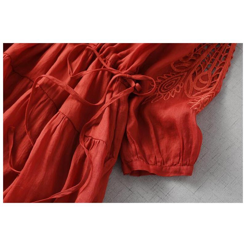 Literarisches Retro-Kleid für Damen, hautfreundlich, große Größe, mit sieben Ärmeln, hohle, lockere Taille