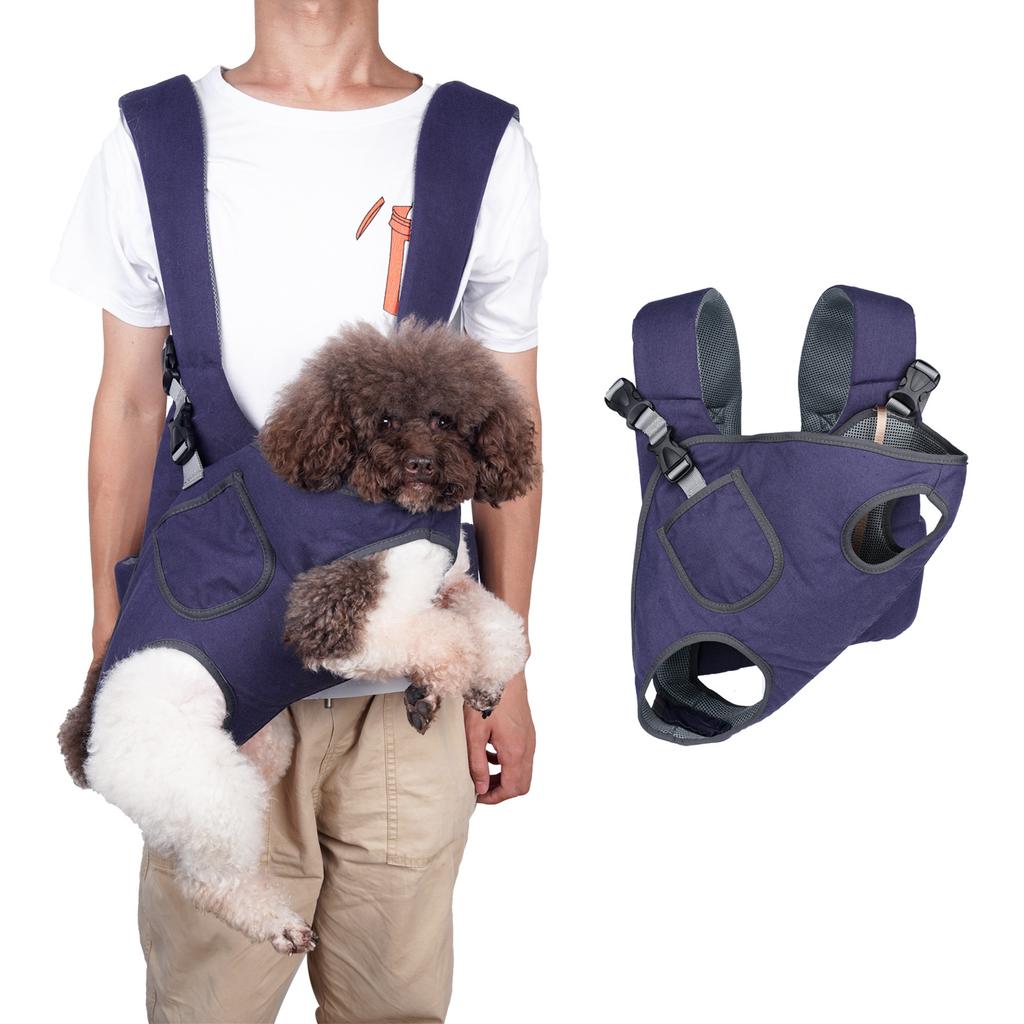 New custom canvas mesh pet front bag adjustable cat strap backpack chest travel bag double shoulder cat puppy backpack