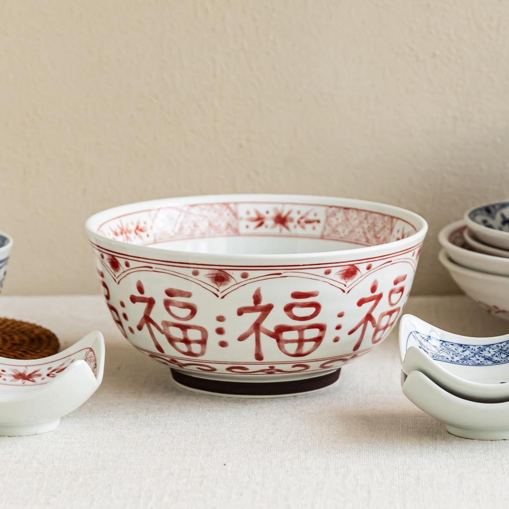 New Chinese Style Fu Character Reunion Dinner Tableware Household Ceramic Bowl Plate Set Hotel Commercial Plate Bowl