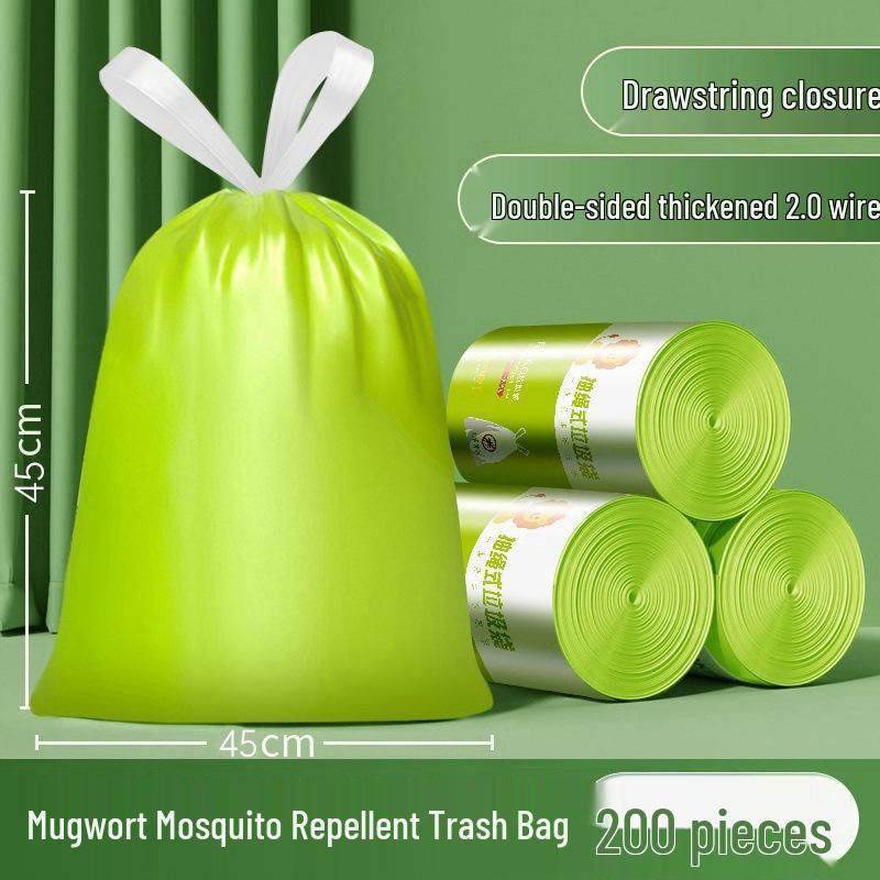 Mugwort Thickened Drawstring Garbage Bags - Handheld, Disposable, No Mess for Household Kitchens