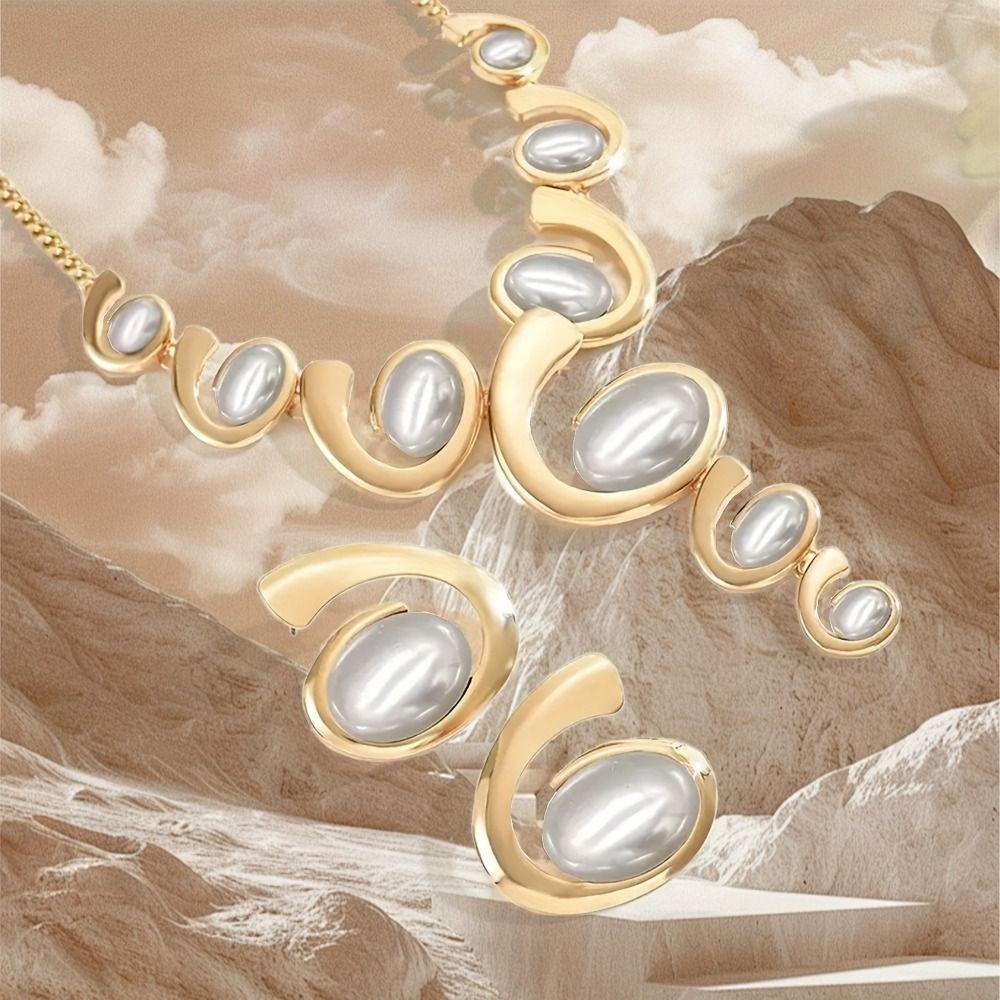 Adjustable Spiral Snail Clavicle Chain Geometric Oval Charm Bridal Jewelry Necklace Earrings Set