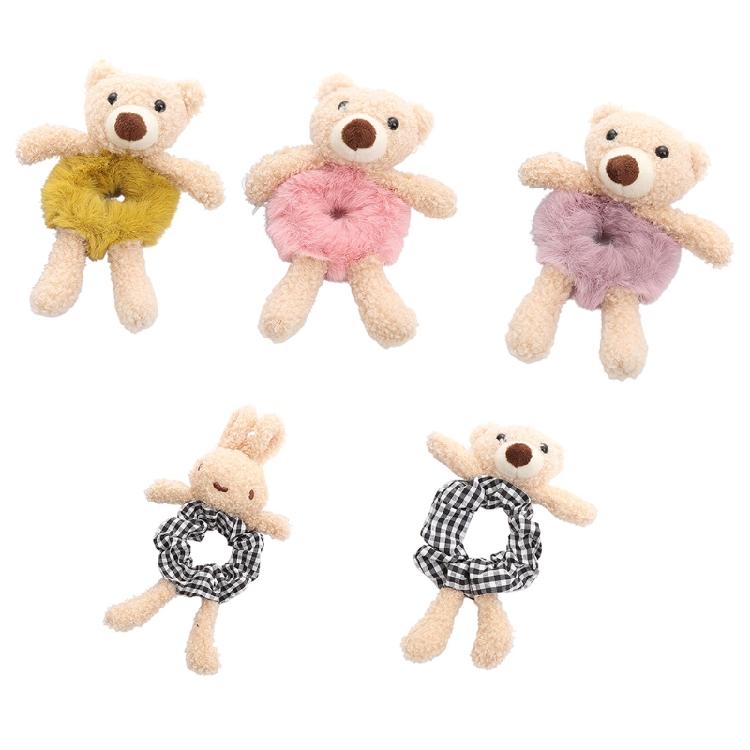 Girls Plush Rabbit Hair Rope Lovely Fluffy Scrunchies Cartoon Bear Elastic Bands
