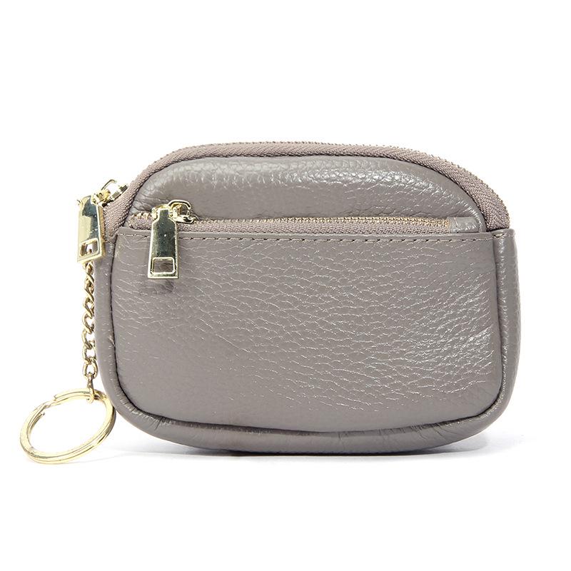 Genuine Leather Mini Zipper Coin Purse Keychain Wallet for Women