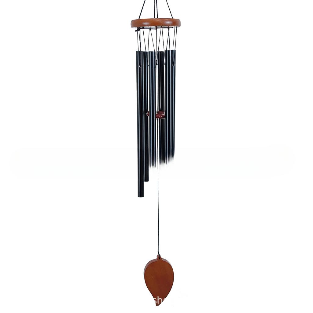 Pine Wood Metal Small 6 Tube Black Indoor and Outdoor Garden Decoration Wind Chime Hanging Decoration