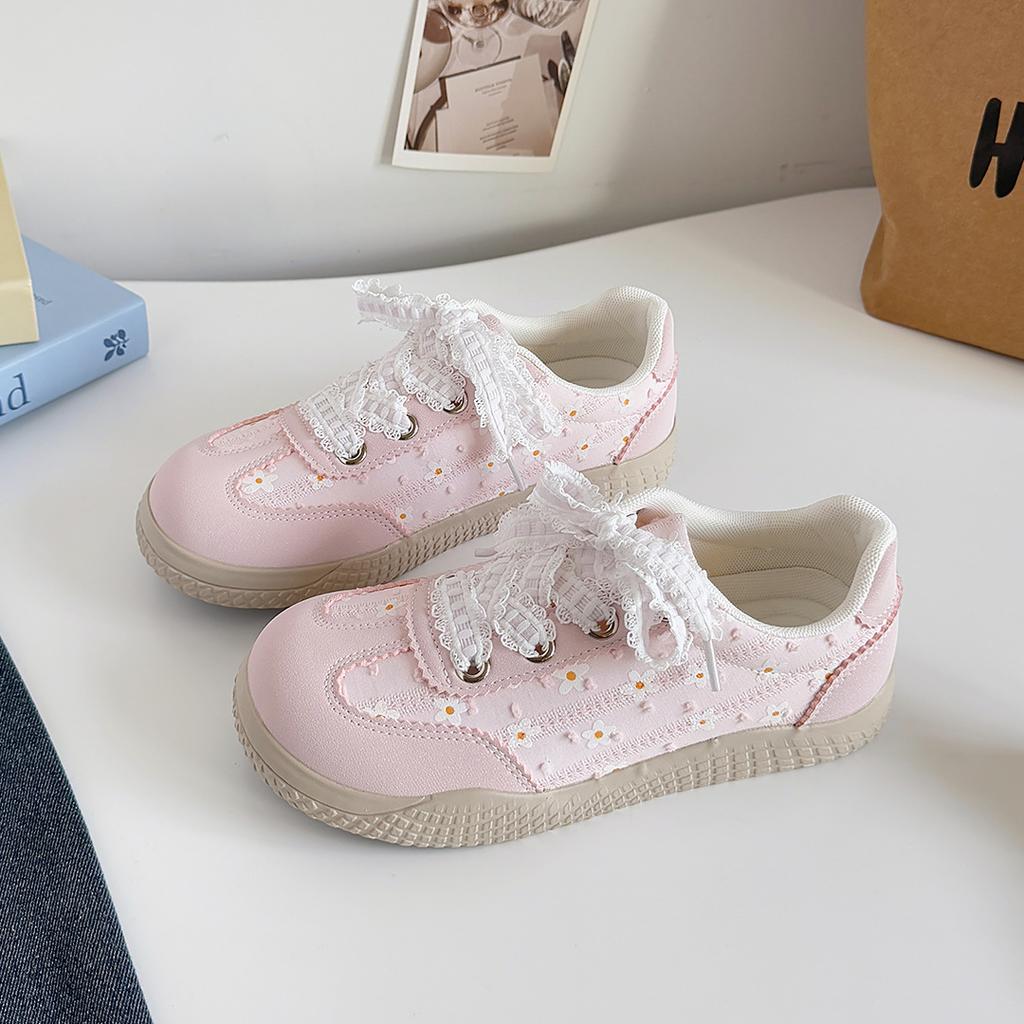 Autumn Women's Casual Sports Shoes Flower 2026 Comfortable Anti Slip Outdoor Vulcanized Shoes Lace Up Fashion Running Shoes